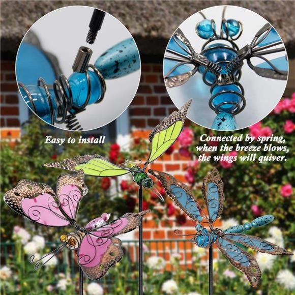 34 Inch Butterfly Garden Stakes Decor, Glow in Dark Metal Yard Art, Set of 3 - Picture 3 of 5